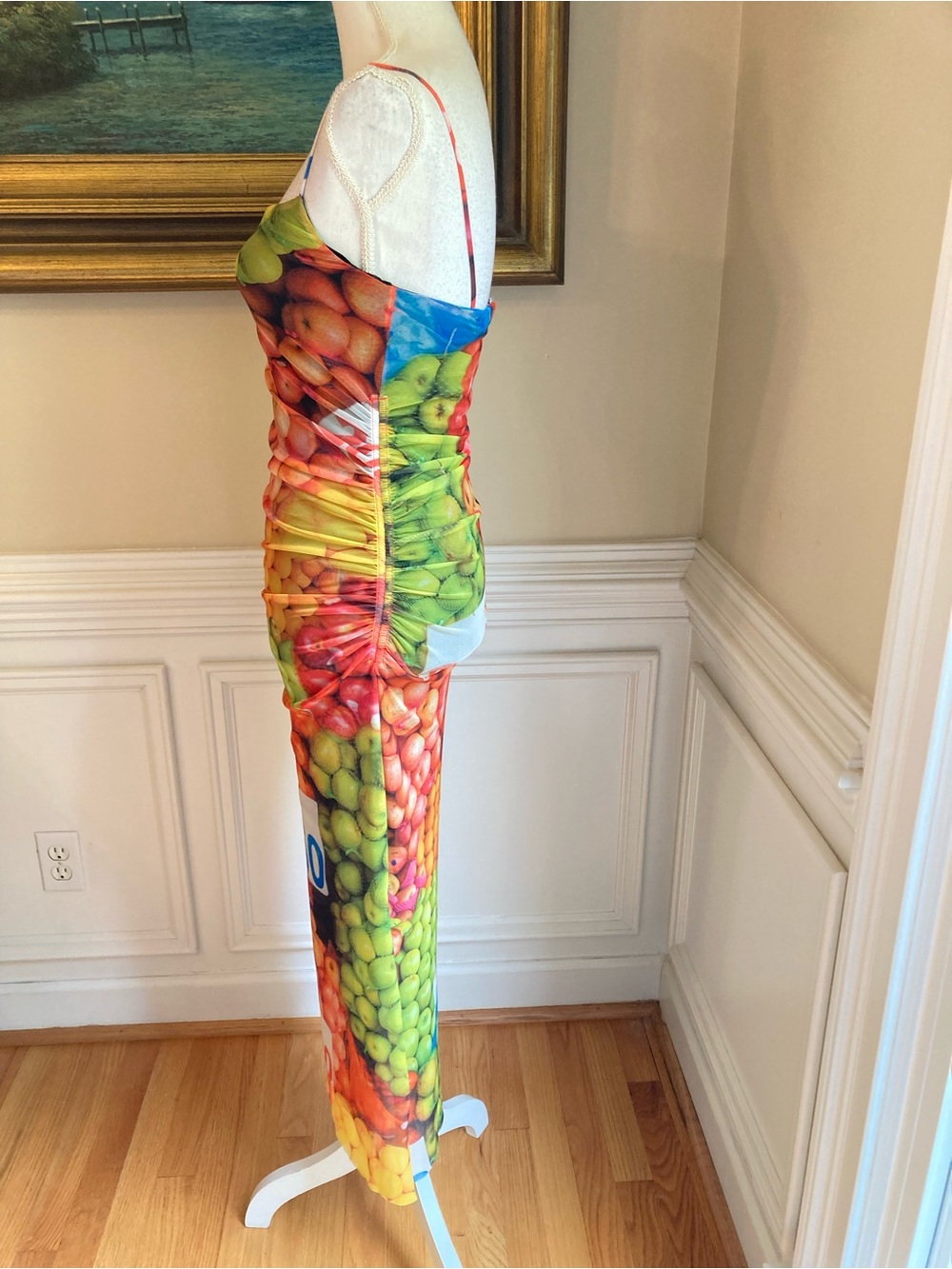 ZARA Mesh Colorful Fruit Print Midi Dress NWT - Picture 7 of 14